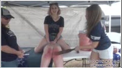Tailgate Party Tail Beating! Spanked hard on game day by Miss Katherine as step daughter & her friend Claire helps and watches on! - HD MP4
